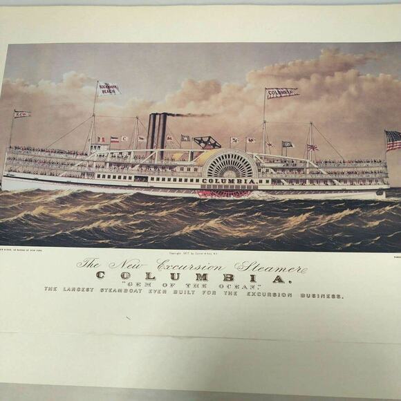 4 Currier And Ives The River Lithograph Prints Mississippi Steamboat Mayflower - Picture 5 of 15